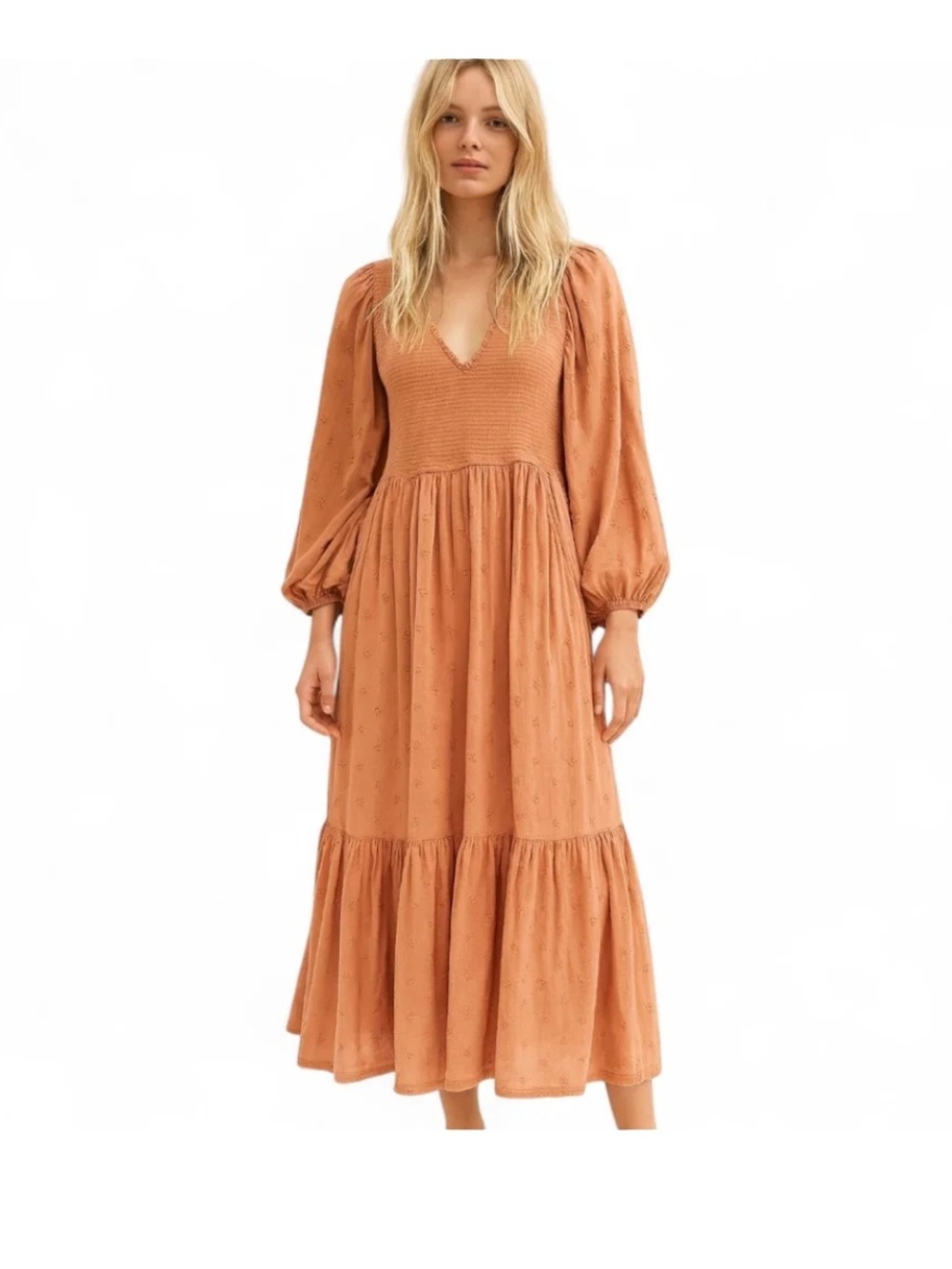 Old Navy Rust V-Neck Smocked Midi Dress